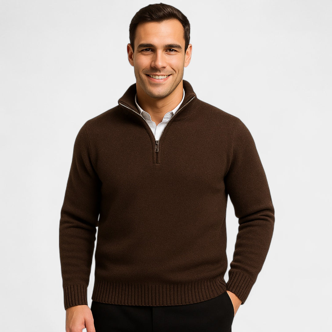 Herrenpullover mit Viertel-Reißverschluss aus thermischer Baumwollmischung – raffinierter Winter-Basic