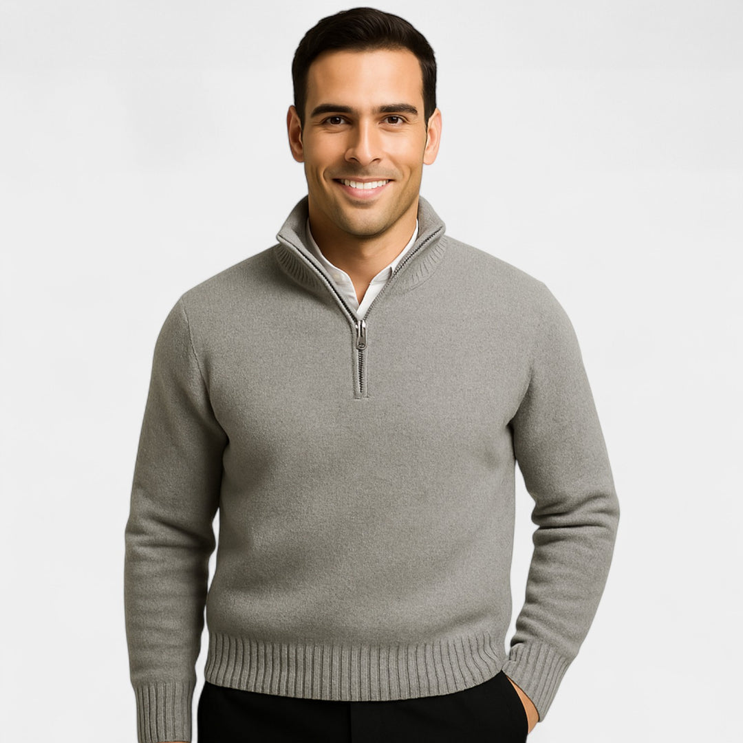 Herrenpullover mit Viertel-Reißverschluss aus thermischer Baumwollmischung – raffinierter Winter-Basic