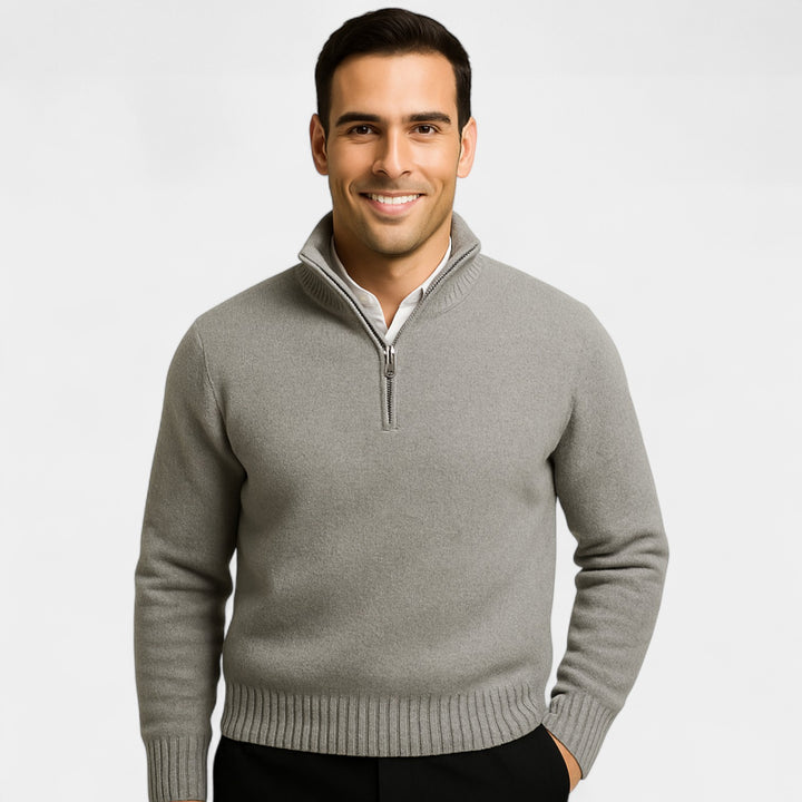 Herrenpullover mit Viertel-Reißverschluss aus thermischer Baumwollmischung – raffinierter Winter-Basic