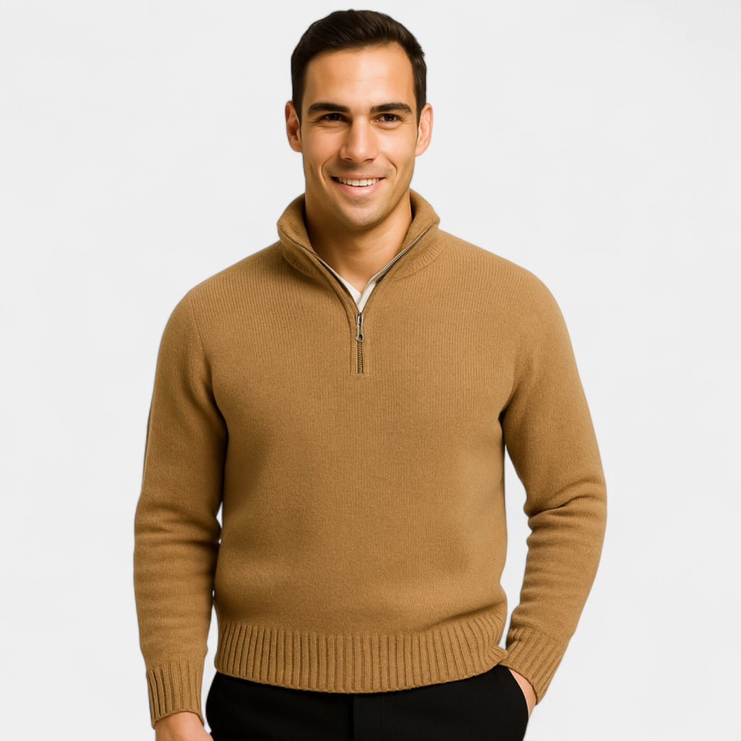 Herrenpullover mit Viertel-Reißverschluss aus thermischer Baumwollmischung – raffinierter Winter-Basic