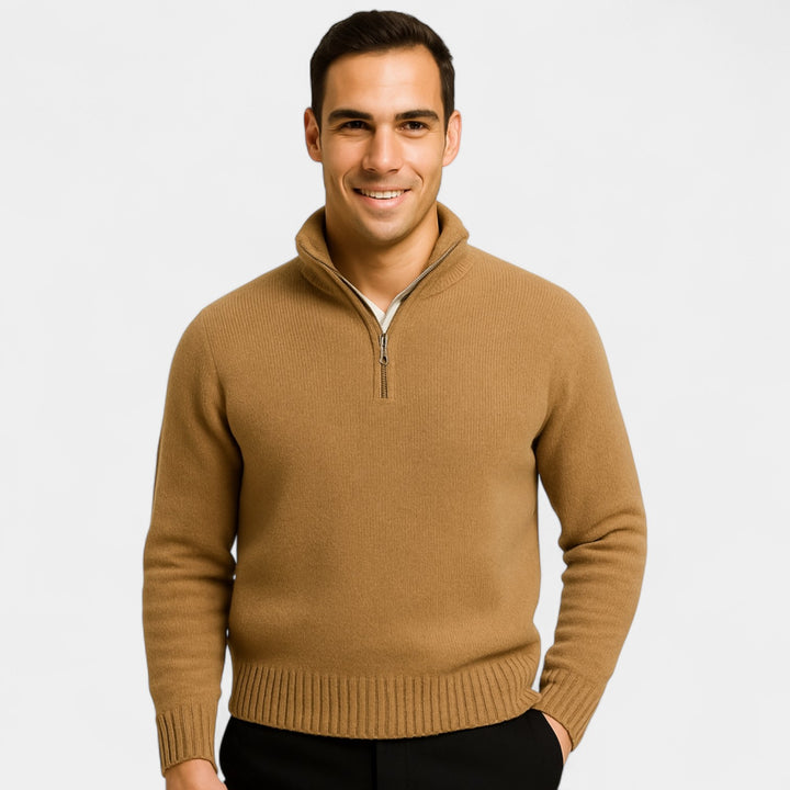 Herrenpullover mit Viertel-Reißverschluss aus thermischer Baumwollmischung – raffinierter Winter-Basic