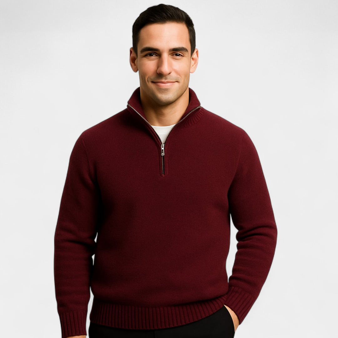 Herrenpullover mit Viertel-Reißverschluss aus thermischer Baumwollmischung – raffinierter Winter-Basic