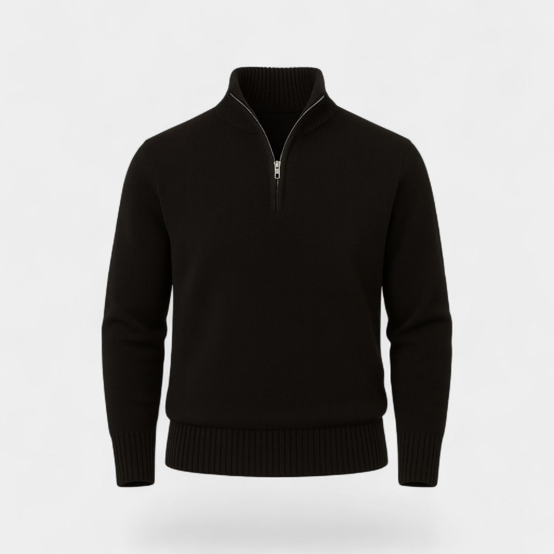 Herrenpullover mit Viertel-Reißverschluss aus thermischer Baumwollmischung – raffinierter Winter-Basic