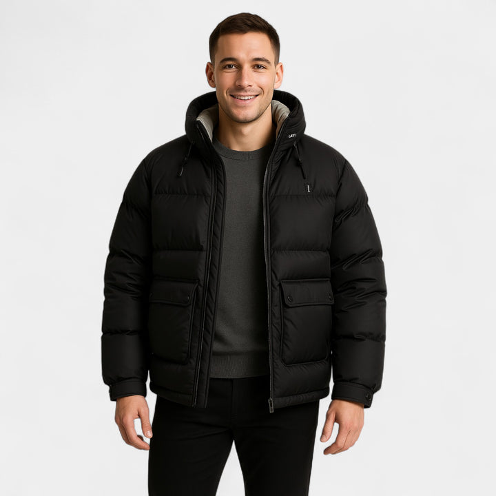 Piumino uomo con cappuccio in piuma mista – caldo, raffinato, silhouette invernale
