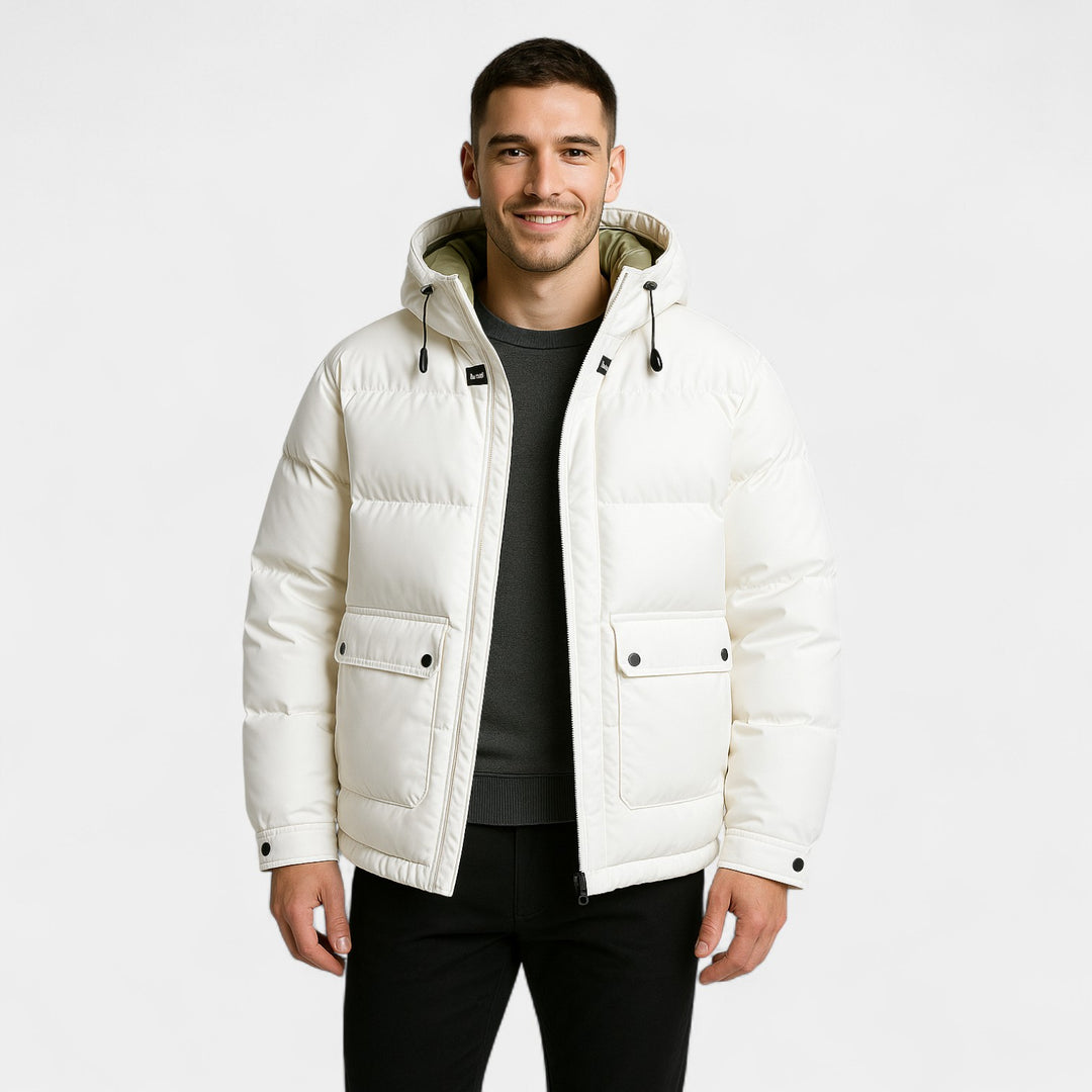 Piumino uomo con cappuccio in piuma mista – caldo, raffinato, silhouette invernale