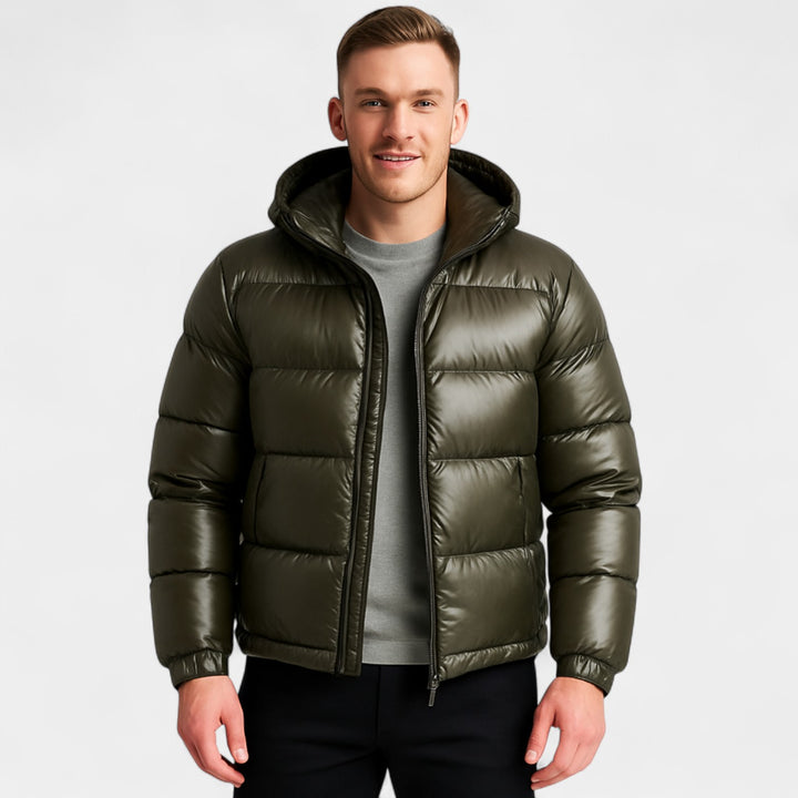 Herren-Daunenjacke mit Kapuze – warm, modern, raffinierte Silhouette