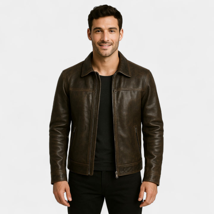 Giacca uomo in pelle di vitello opaca vintage – raffinata, decisa, silhouette quotidiana