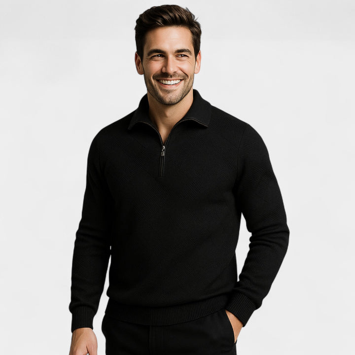 Herren Pullover mit halbem Reverskragen und halbem Reißverschluss, weiter Schnitt – raffiniert, leger, moderne Silhouette