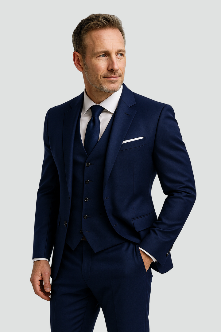 Men's Three-Piece Cotton Suit – Slim Fit Jacket, Vest, Pants