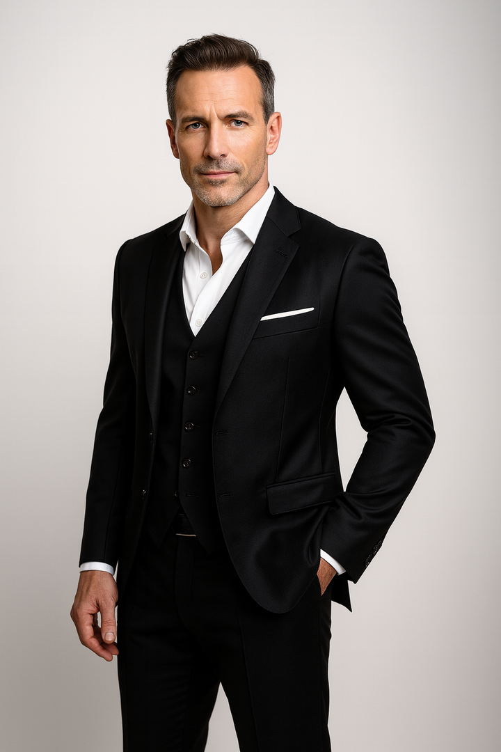 Men's Three-Piece Cotton Suit – Slim Fit Jacket, Vest, Pants