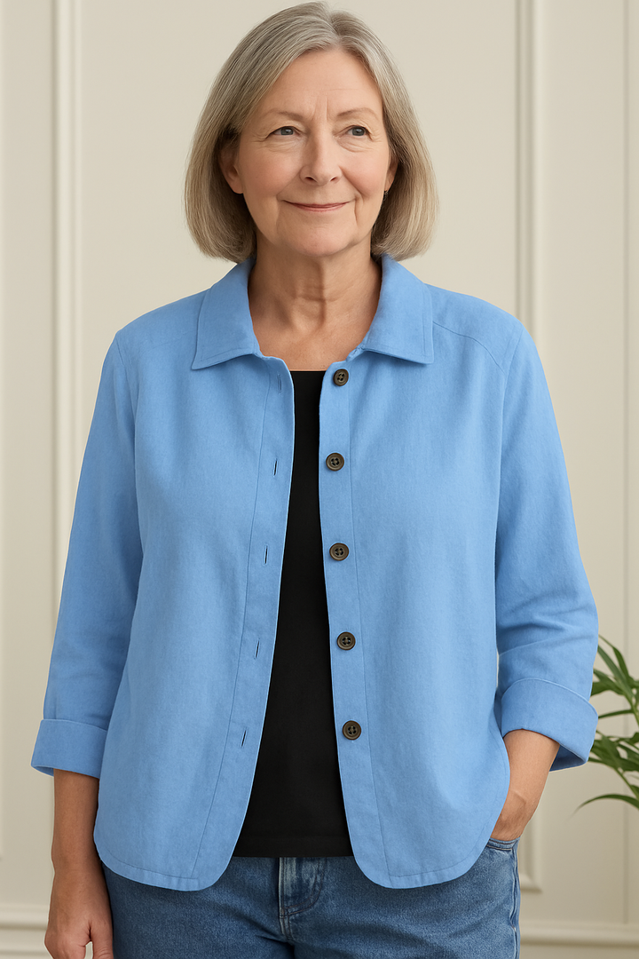 Lightweight Women's Cardigan Shirt – Classic Collar, Relaxed Fit