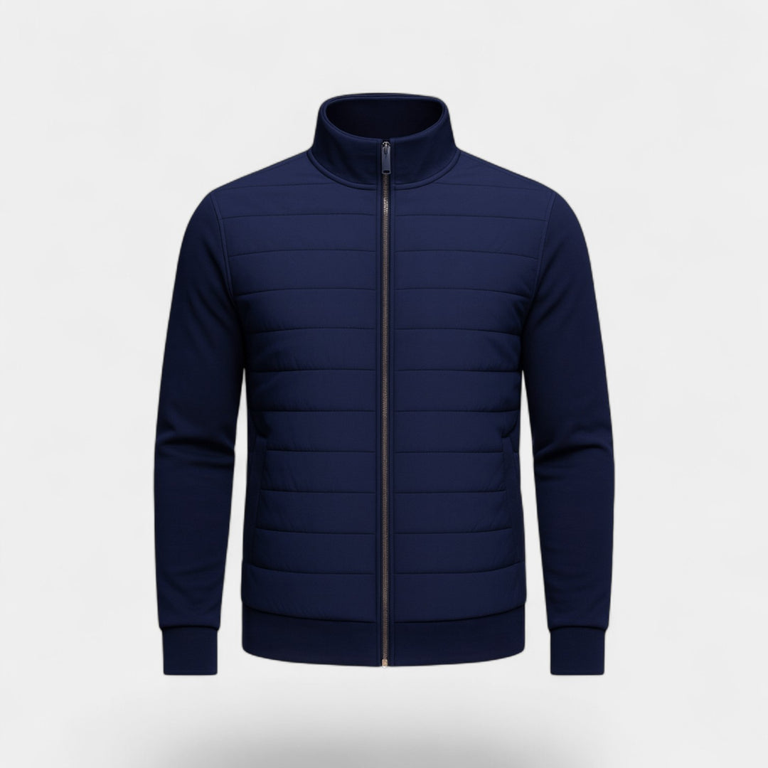 Gestrickte Herrenjacke aus Baumwoll-Polyester – leichter Stehkragen
