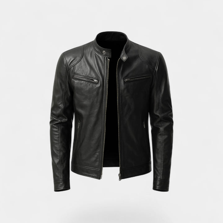 Herren Slim Fit Bikerjacke aus Leder – klassischer minimalistischer Streetwear-Stil