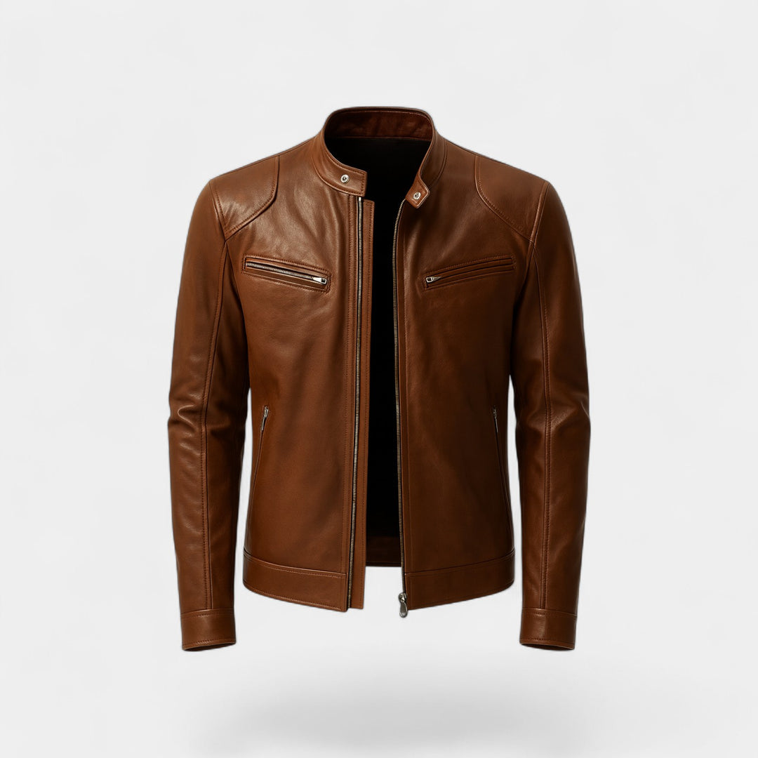 Herren Slim Fit Bikerjacke aus Leder – klassischer minimalistischer Streetwear-Stil