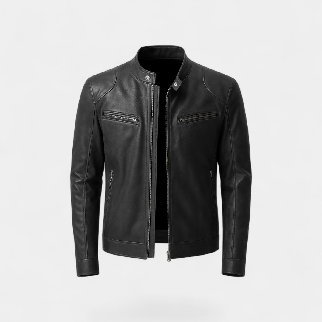 Herren Slim Fit Bikerjacke aus Leder – klassischer minimalistischer Streetwear-Stil