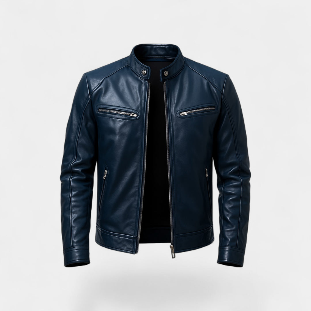 Herren Slim Fit Bikerjacke aus Leder – klassischer minimalistischer Streetwear-Stil