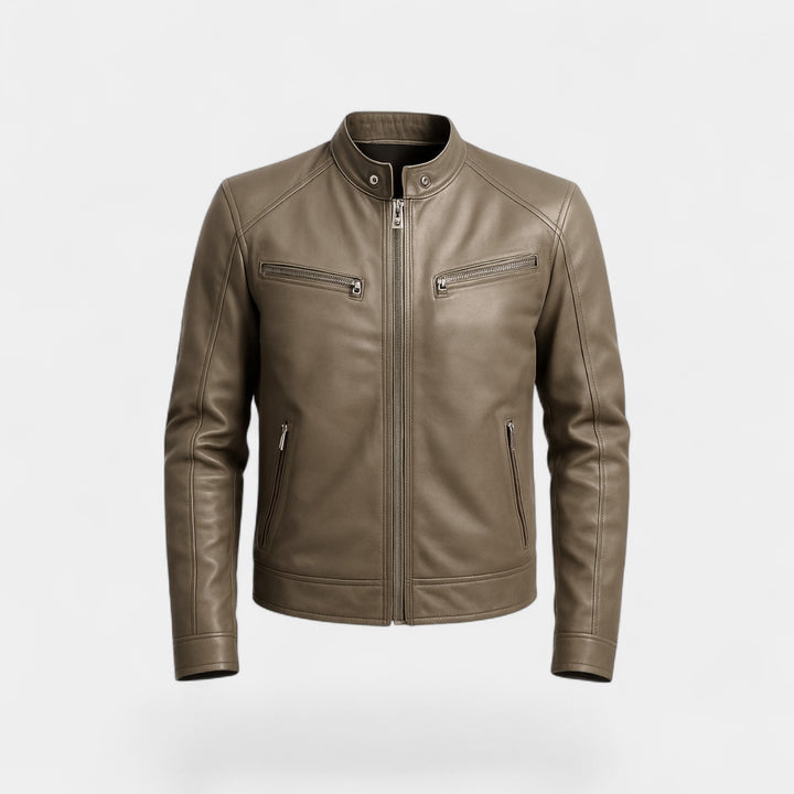 Herren Slim Fit Bikerjacke aus Leder – klassischer minimalistischer Streetwear-Stil