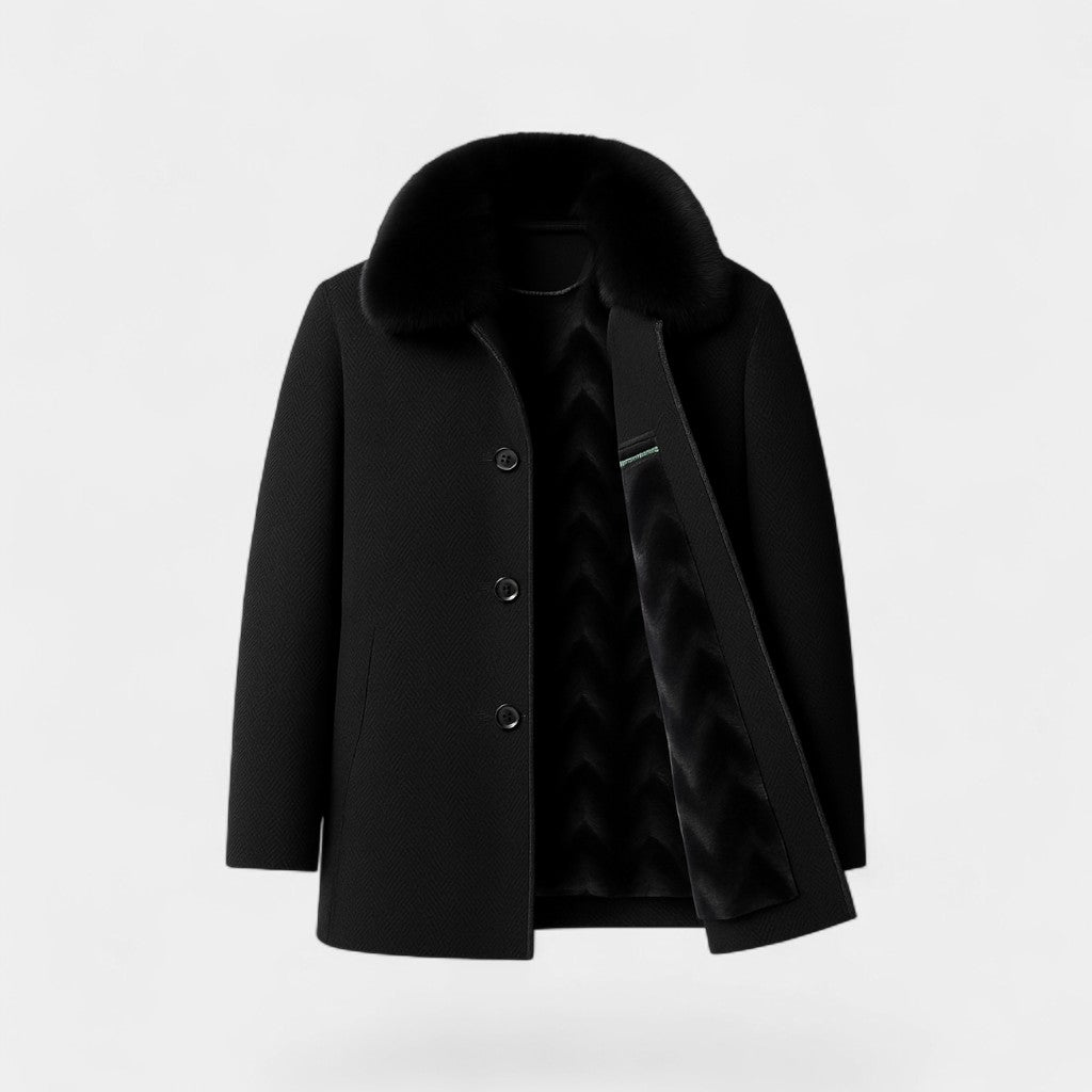 Cappotto trench in lana uomo con collo in pelliccia