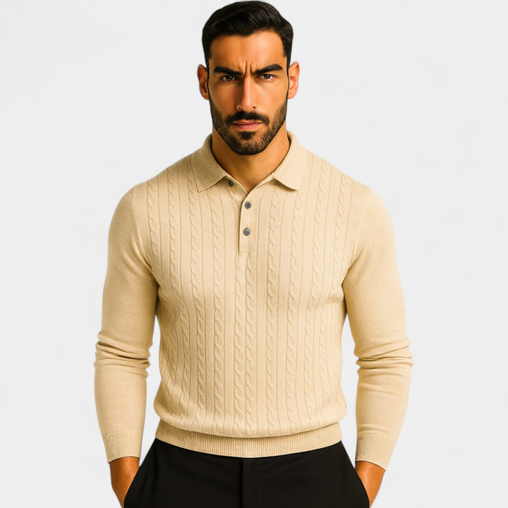 Polo uomo in maglia cotone – Eleganza a trecce