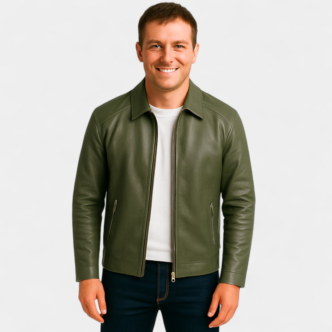 Herre læderjakke slim fit – minimalistisk koreansk stil