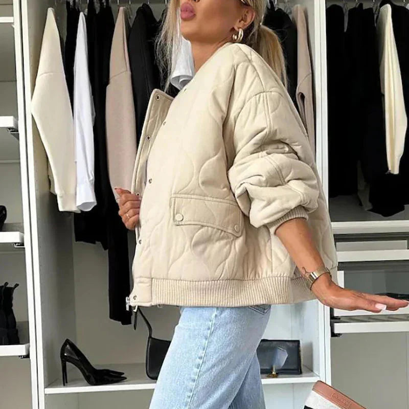 Stepp-Bomberjacke Damen – bequemer, gepolsterter Oversize-Schnitt