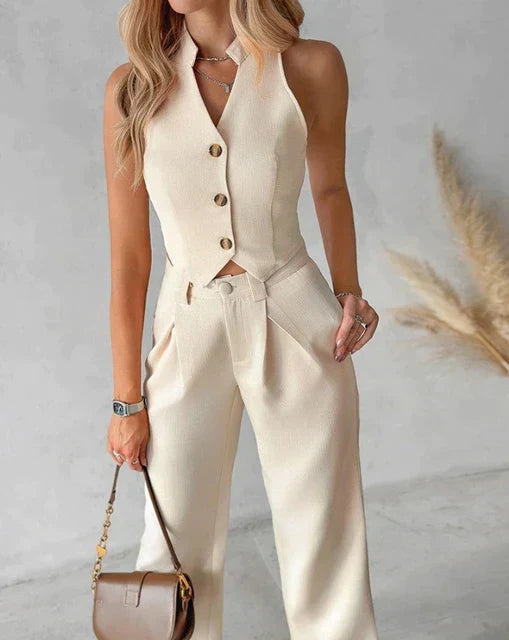 Women's Set Sleeveless Vest and Straight Pants – Two-Piece Suit