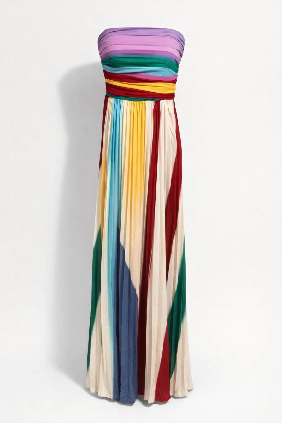 Women's Long Strapless Dress – Vertical Multicolored Stripes