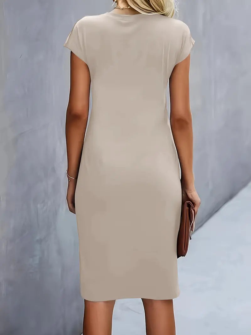 Midi-Kleid aus Baumwolle für Damen – taillierter Schnitt Rundhalsausschnitt
