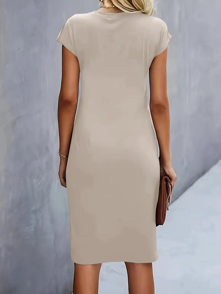 Midi-Kleid aus Baumwolle für Damen – taillierter Schnitt Rundhalsausschnitt