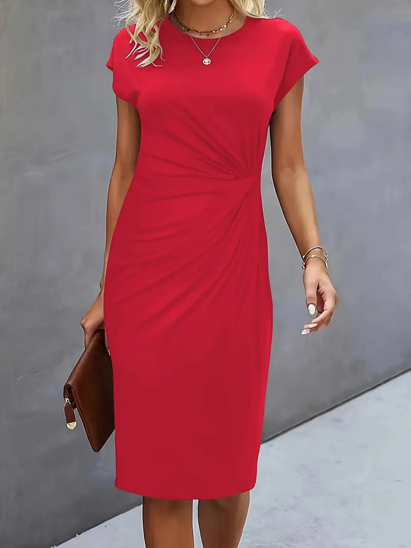 Midi-Kleid aus Baumwolle für Damen – taillierter Schnitt Rundhalsausschnitt