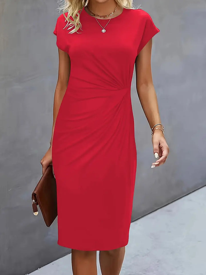 Midi-Kleid aus Baumwolle für Damen – taillierter Schnitt Rundhalsausschnitt