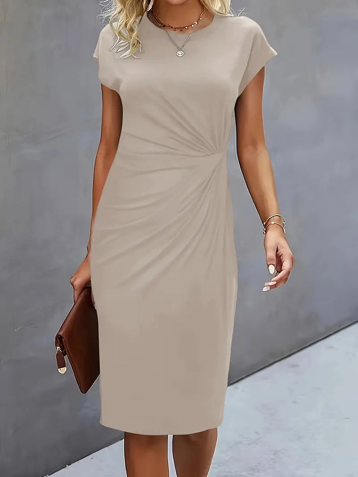 Midi-Kleid aus Baumwolle für Damen – taillierter Schnitt Rundhalsausschnitt