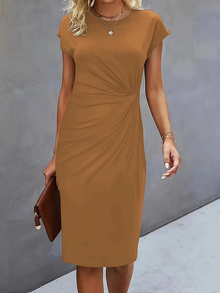 Midi-Kleid aus Baumwolle für Damen – taillierter Schnitt Rundhalsausschnitt