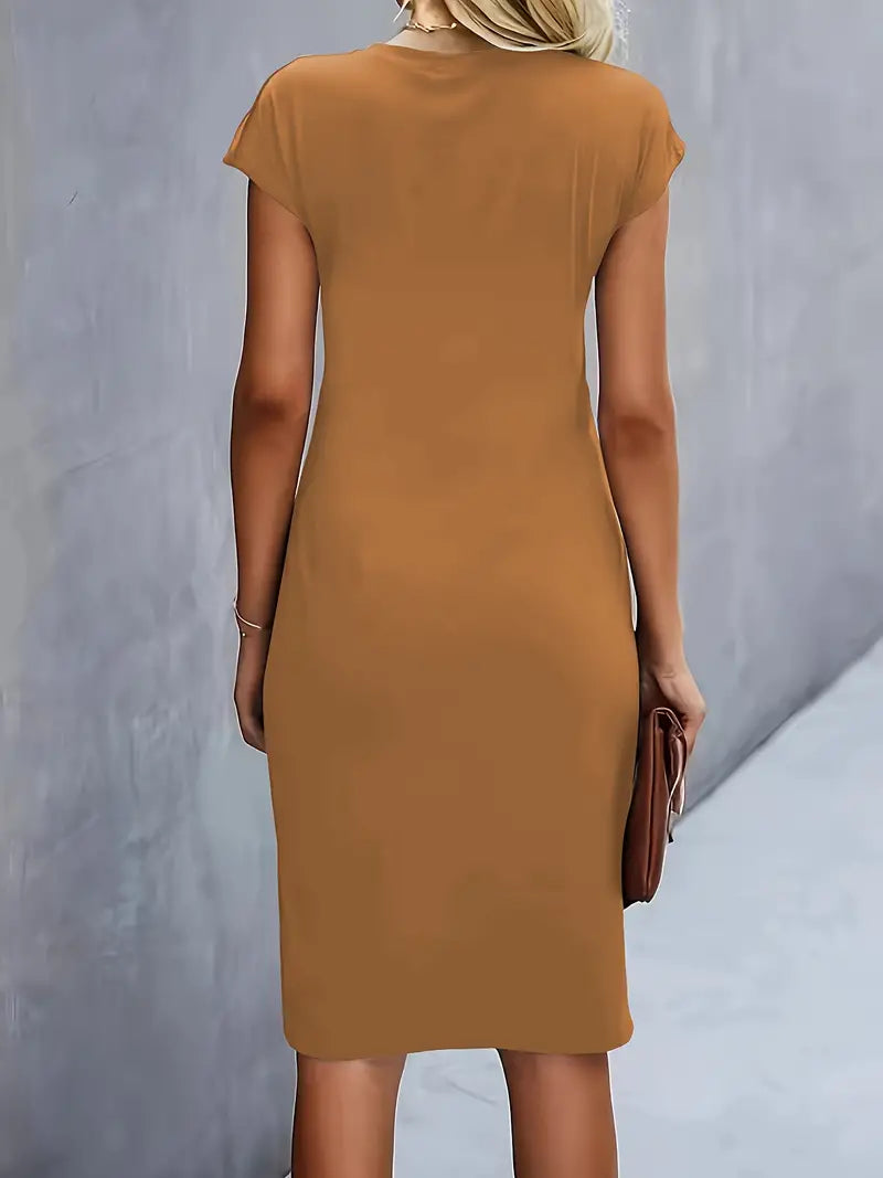 Midi-Kleid aus Baumwolle für Damen – taillierter Schnitt Rundhalsausschnitt