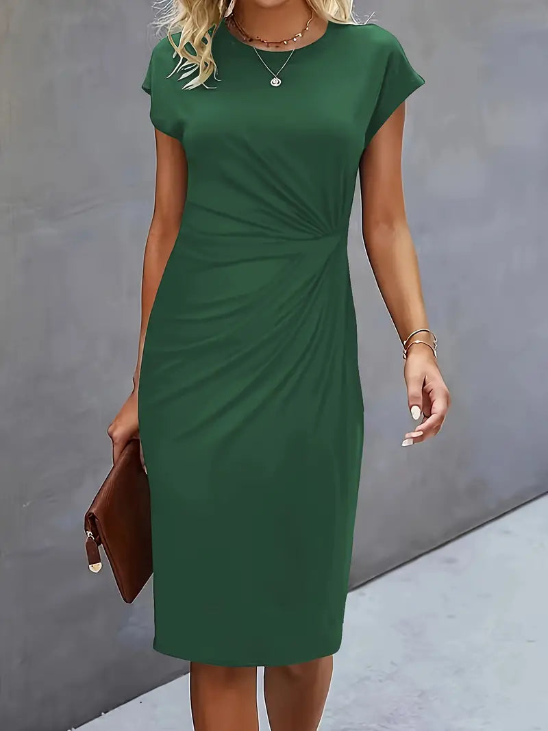 Midi-Kleid aus Baumwolle für Damen – taillierter Schnitt Rundhalsausschnitt