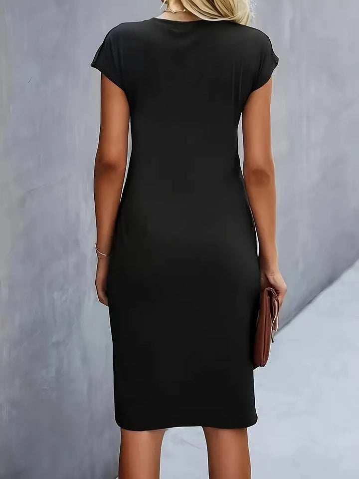 Midi-Kleid aus Baumwolle für Damen – taillierter Schnitt Rundhalsausschnitt