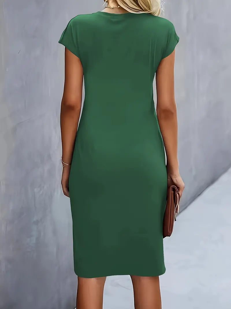 Midi-Kleid aus Baumwolle für Damen – taillierter Schnitt Rundhalsausschnitt