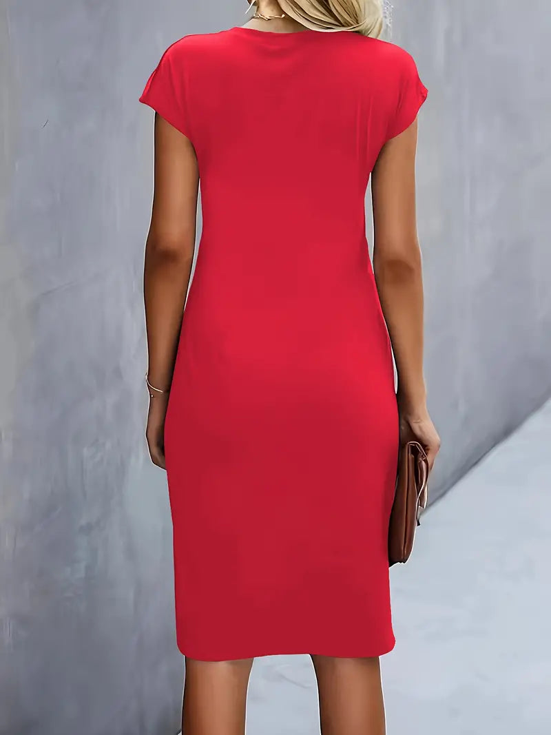 Midi-Kleid aus Baumwolle für Damen – taillierter Schnitt Rundhalsausschnitt