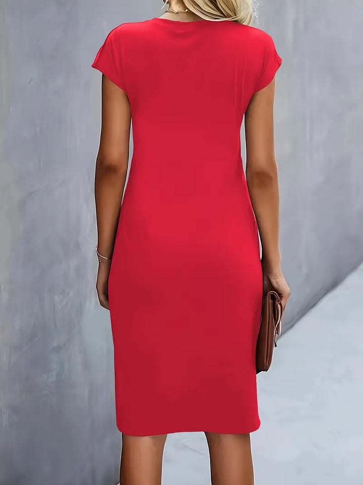 Midi-Kleid aus Baumwolle für Damen – taillierter Schnitt Rundhalsausschnitt