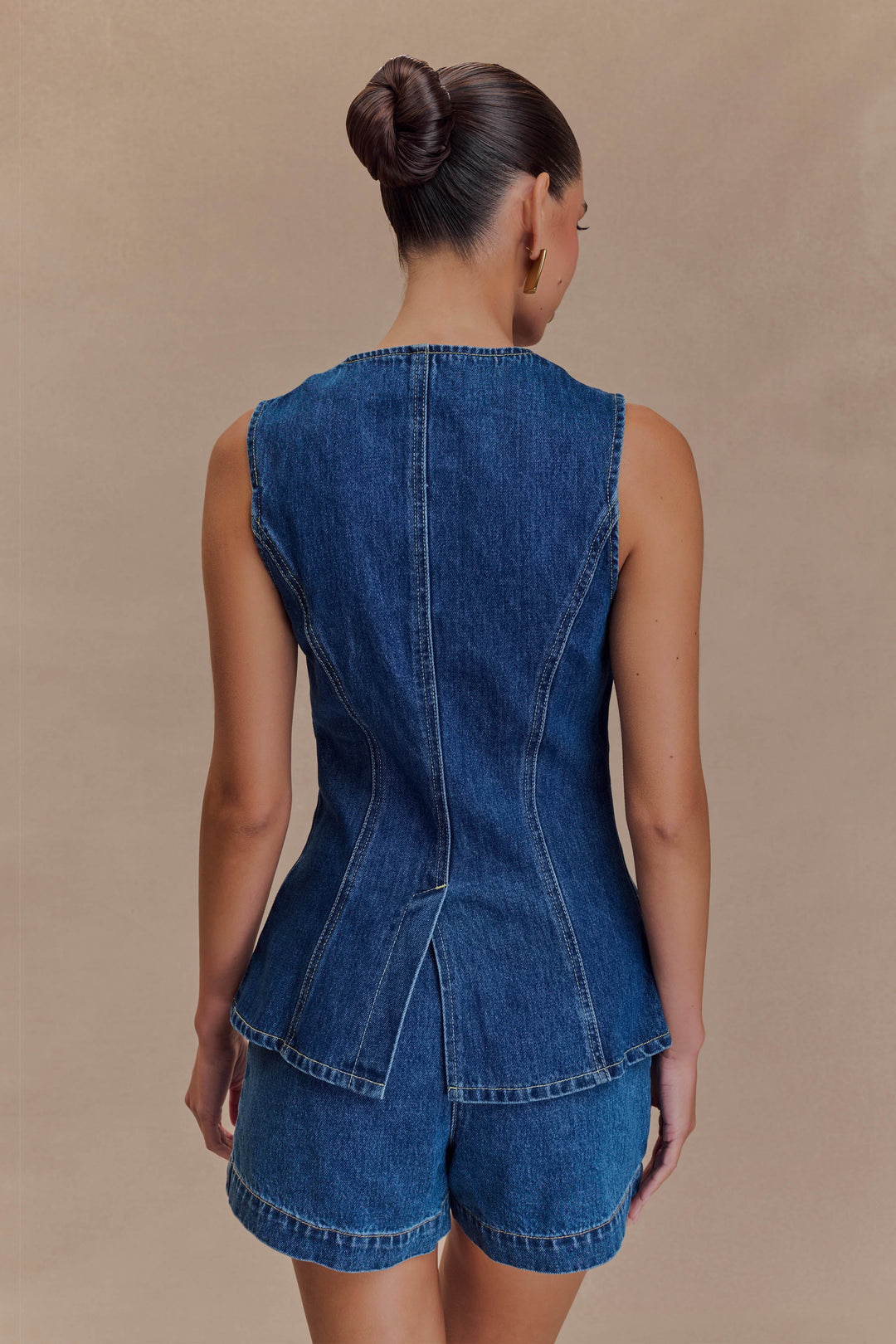 Women's Washed Denim Set – Structured Vest & High-Waisted Shorts
