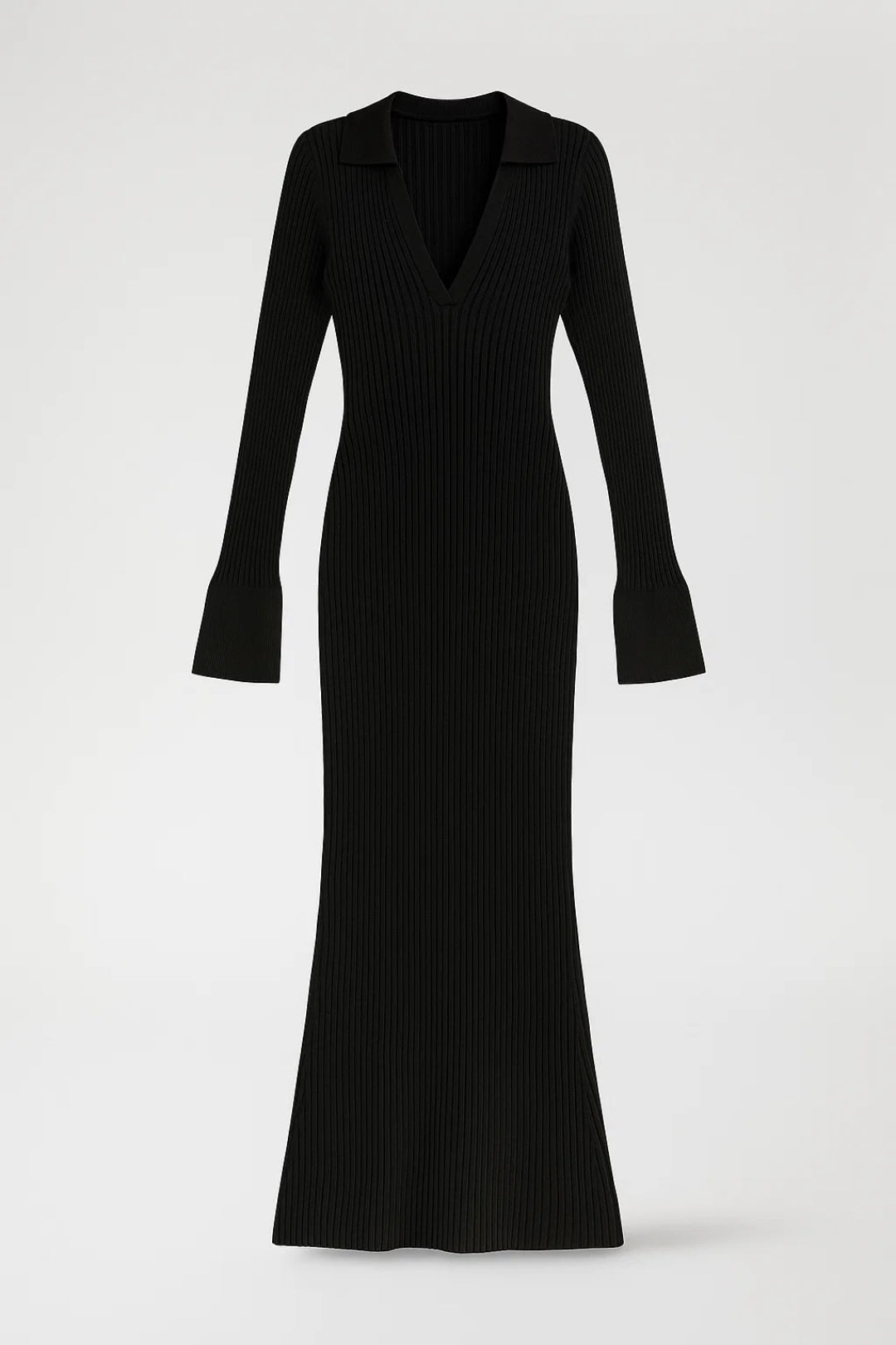 Abito Maxi Donna in Cotone Costine – Scollo a V Profondo e Taglio Slim