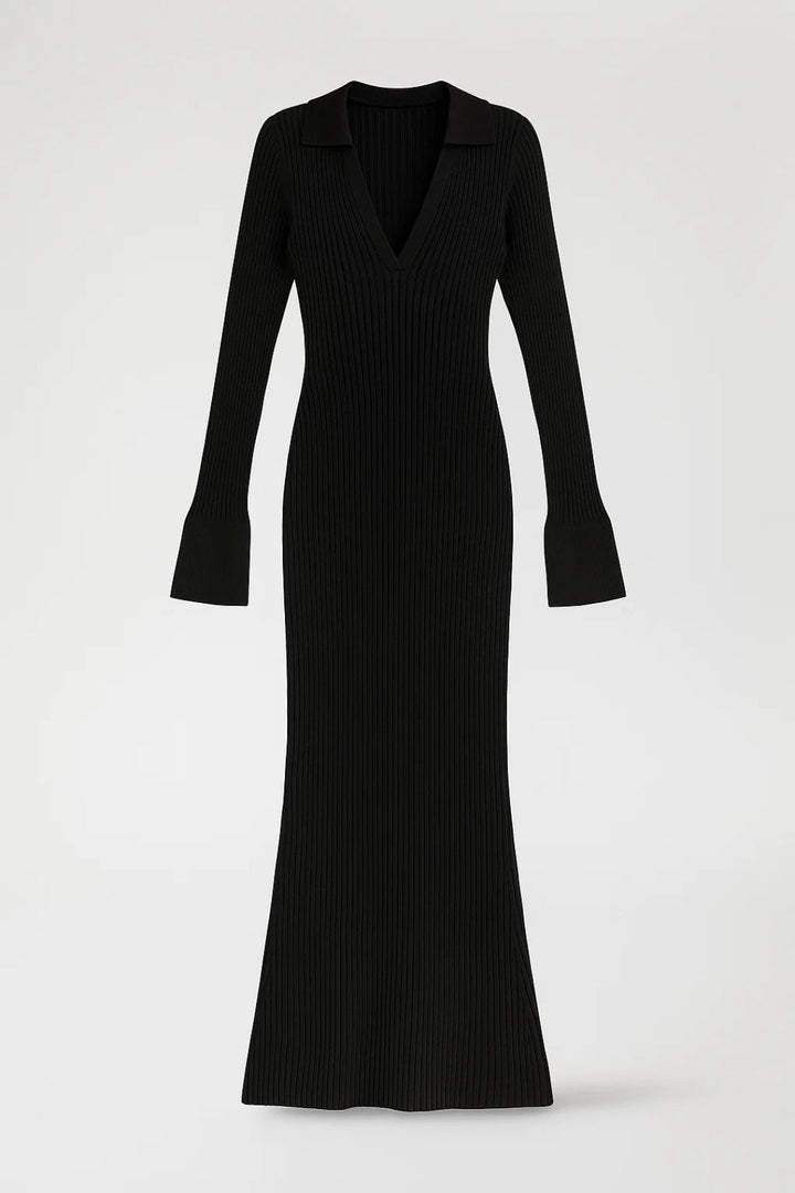 Abito Maxi Donna in Cotone Costine – Scollo a V Profondo e Taglio Slim