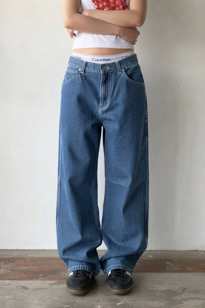 Pantalon Femme Large – Détail Poche Vintage Coupe Décontractée