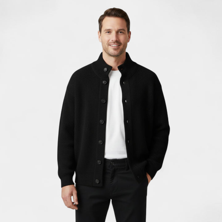 Herren Woll-Cardigan mit Stehkragen – Moderner, lässiger Schnitt