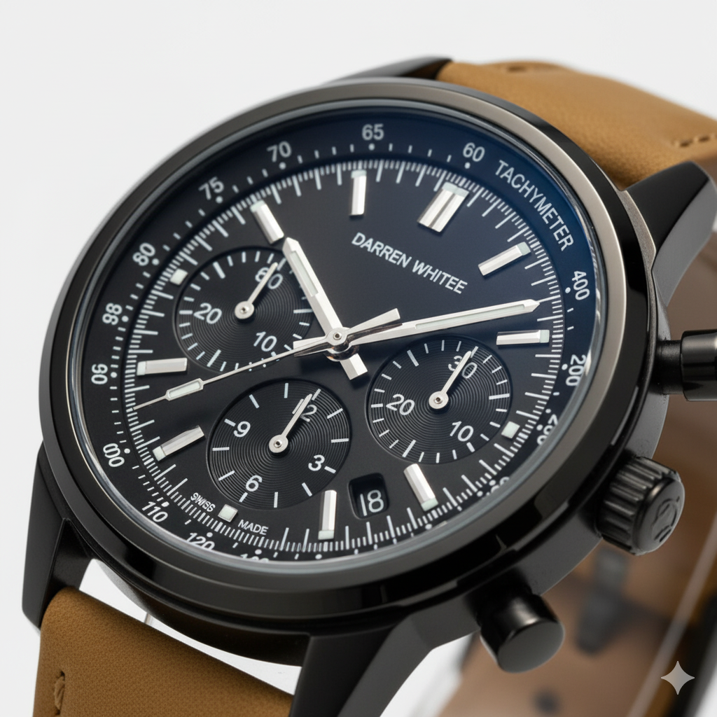 Herrenuhr mit Lederarmband – Wasserdichter Quarz-Chronograph 40,5 mm