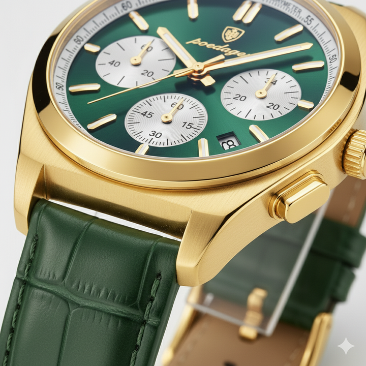 Herrenuhr mit Lederarmband Quarz – Multifunktionaler Chronograph