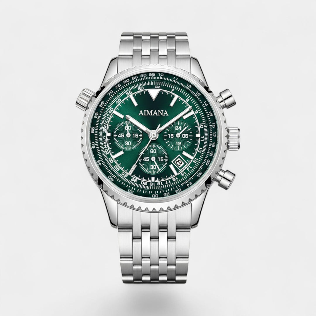 Herrenuhr Chronograph aus Edelstahl – Quarzuhr mit sechs Zeigern