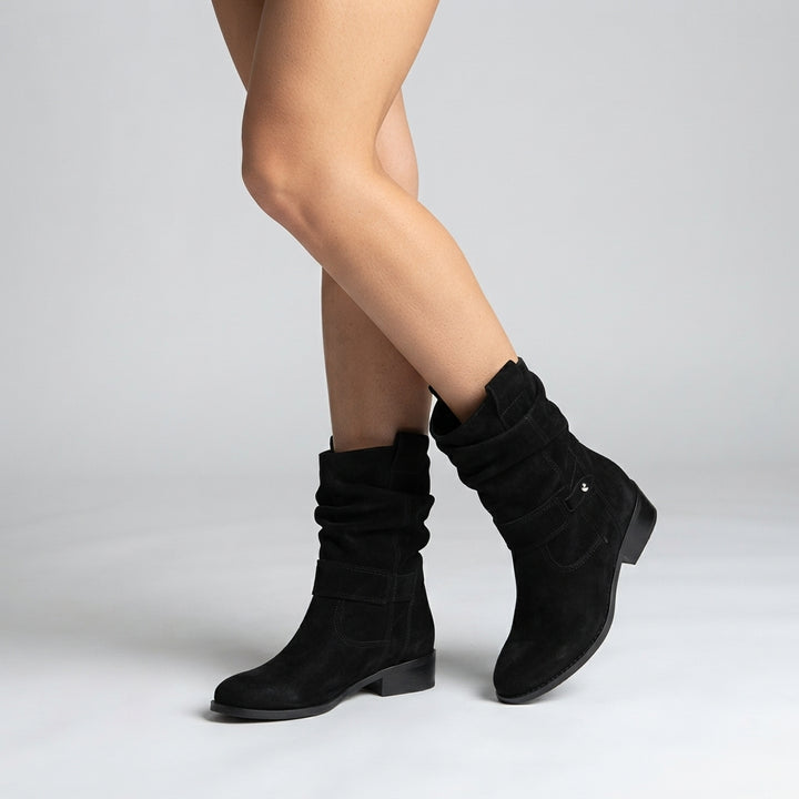 Bottines Femme en Suédine – Ligne Souple, Talon Carré