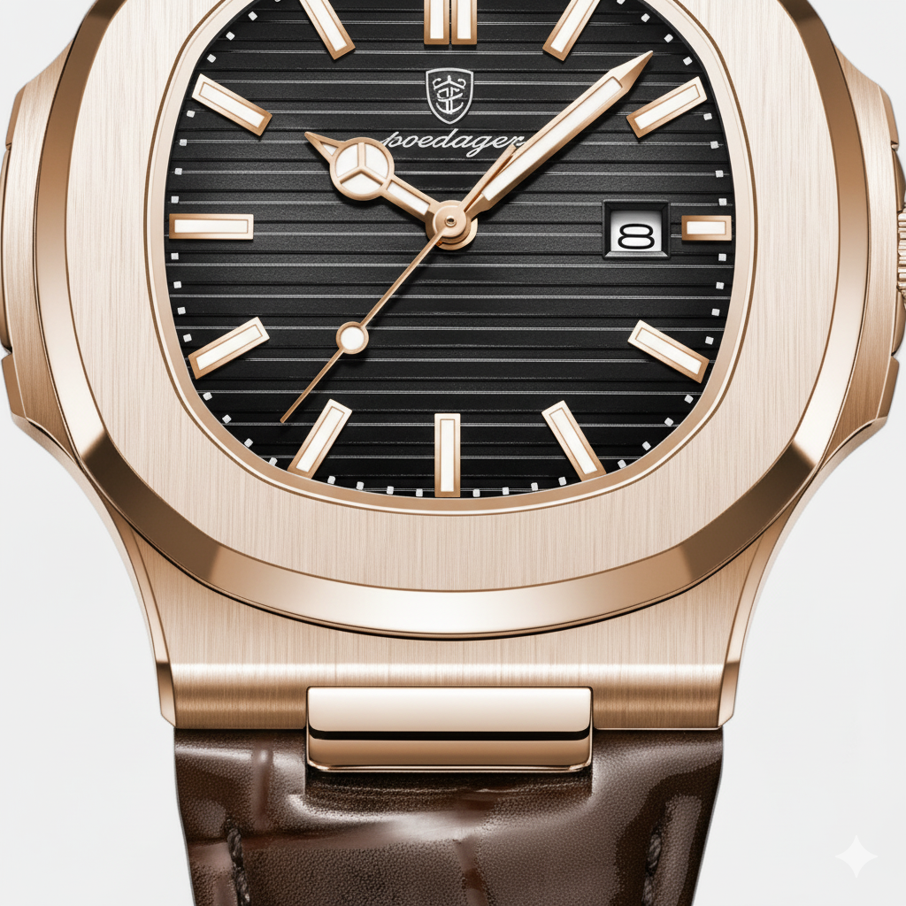 Herrenuhr mit Lederarmband – Leuchtendes und wasserdichtes Quarzwerk 40 mm