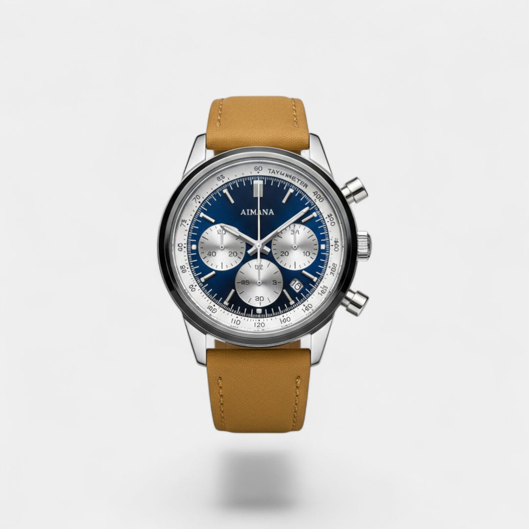 Herrenuhr mit Lederarmband – Wasserdichter Quarz-Chronograph 40,5 mm